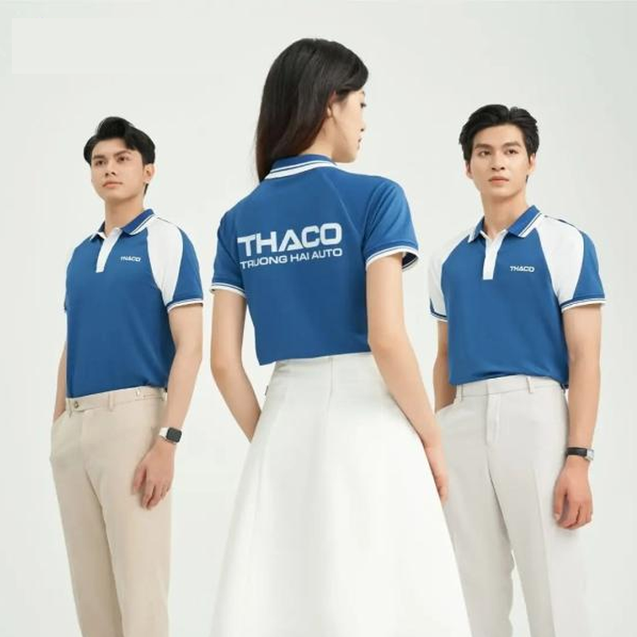 Áo polo đồng phục xanh trắng Thaco