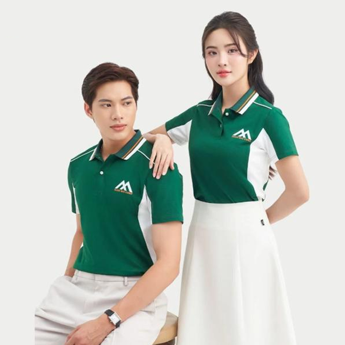 Áo polo đồng phục xanh trắng Xuân Mai Corp