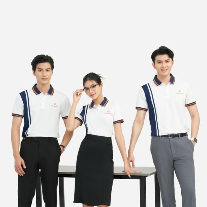 Áo polo đồng phục trắng phối xanh navy Tôn Đông Á