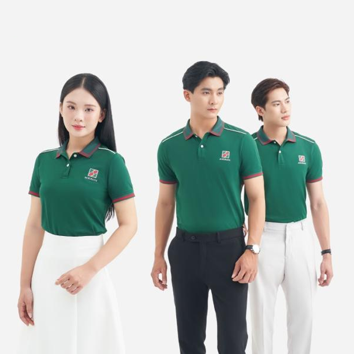 Áo polo đồng phục xanh phối đỏ Agribank