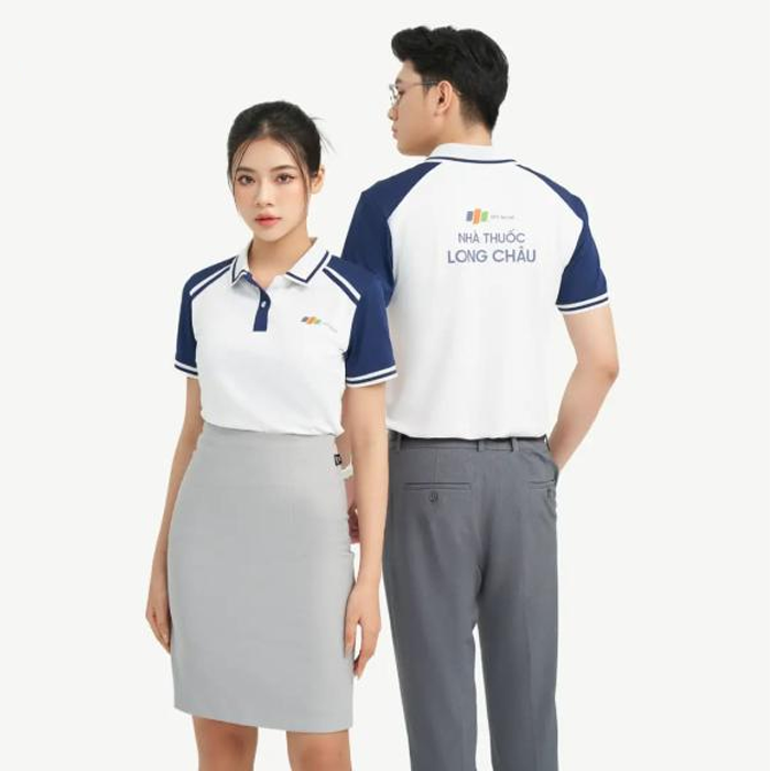 Áo polo đồng phục xanh trắng Nhà thuốc Long Châu