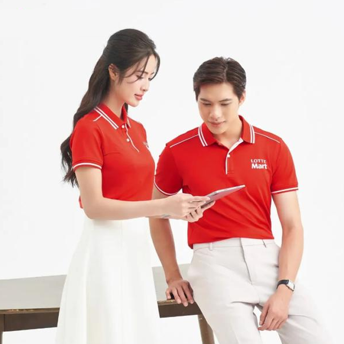 Áo polo đồng phục đỏ trắng Lotte