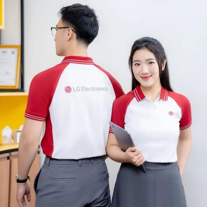 Áo polo đồng phục đỏ trắng LG Electronics