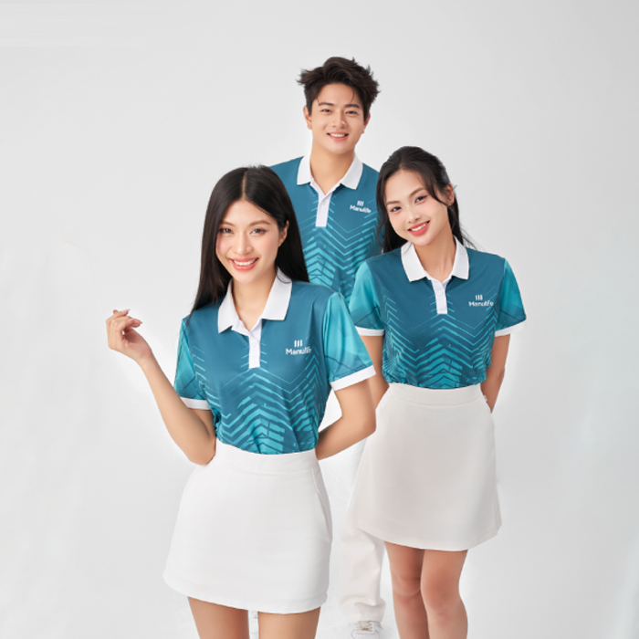 Áo đồng phục team building Manulife xanh trắng