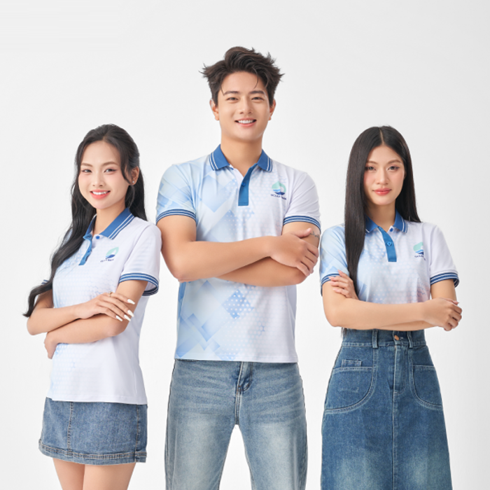Áo đồng phục team building Oceanbank xanh trắng