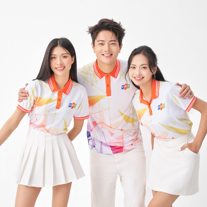 Áo đồng phục team building FPT trắng cam